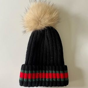 Black Wool hat with detachable Pom Pom